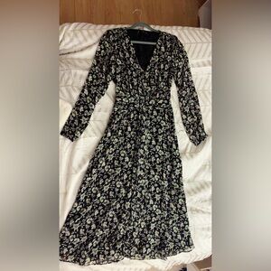 Mango BlackGreen Floral LongSleeve Dress, size 4, new w/out tags, sidezip, lined